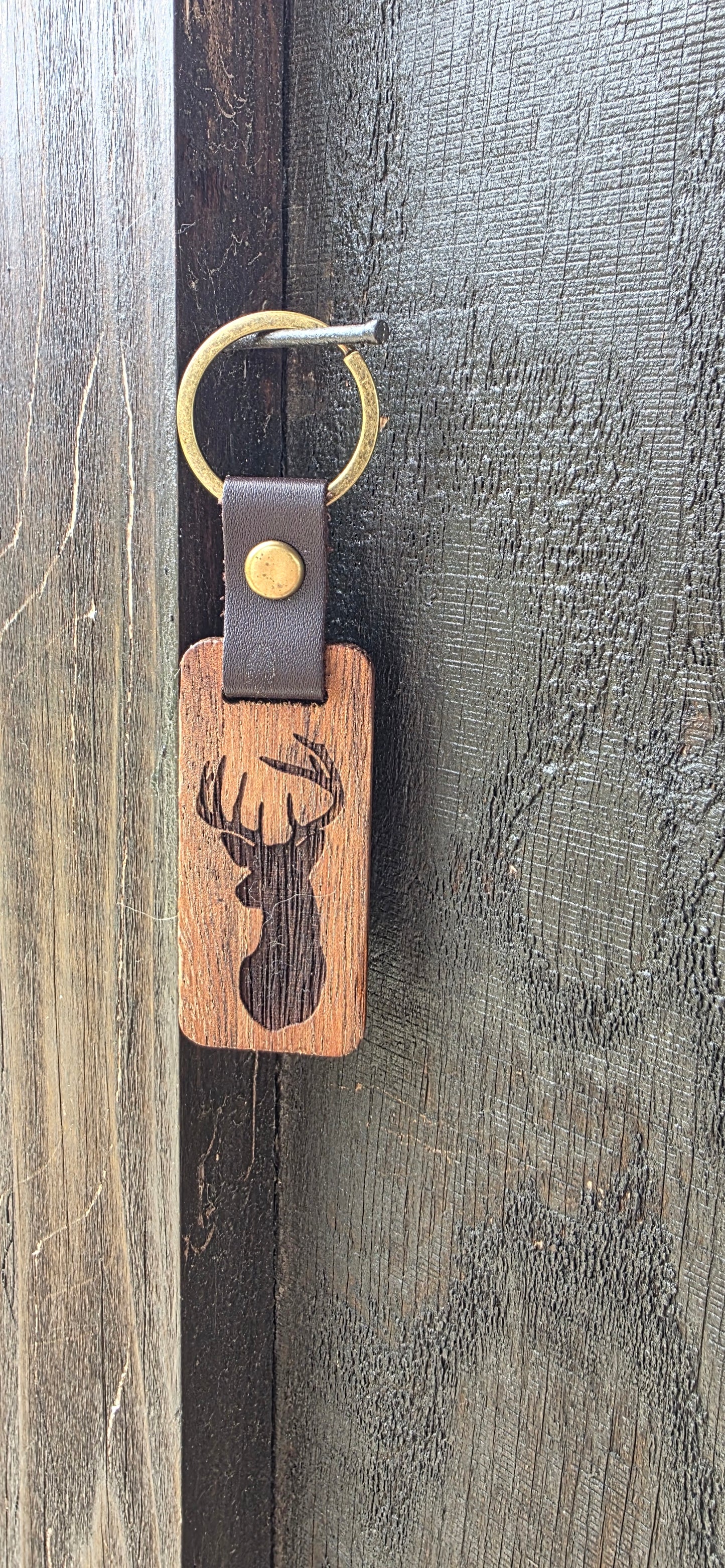 Rustic Laser Engraved Wooden Keychains – with Leather Strap