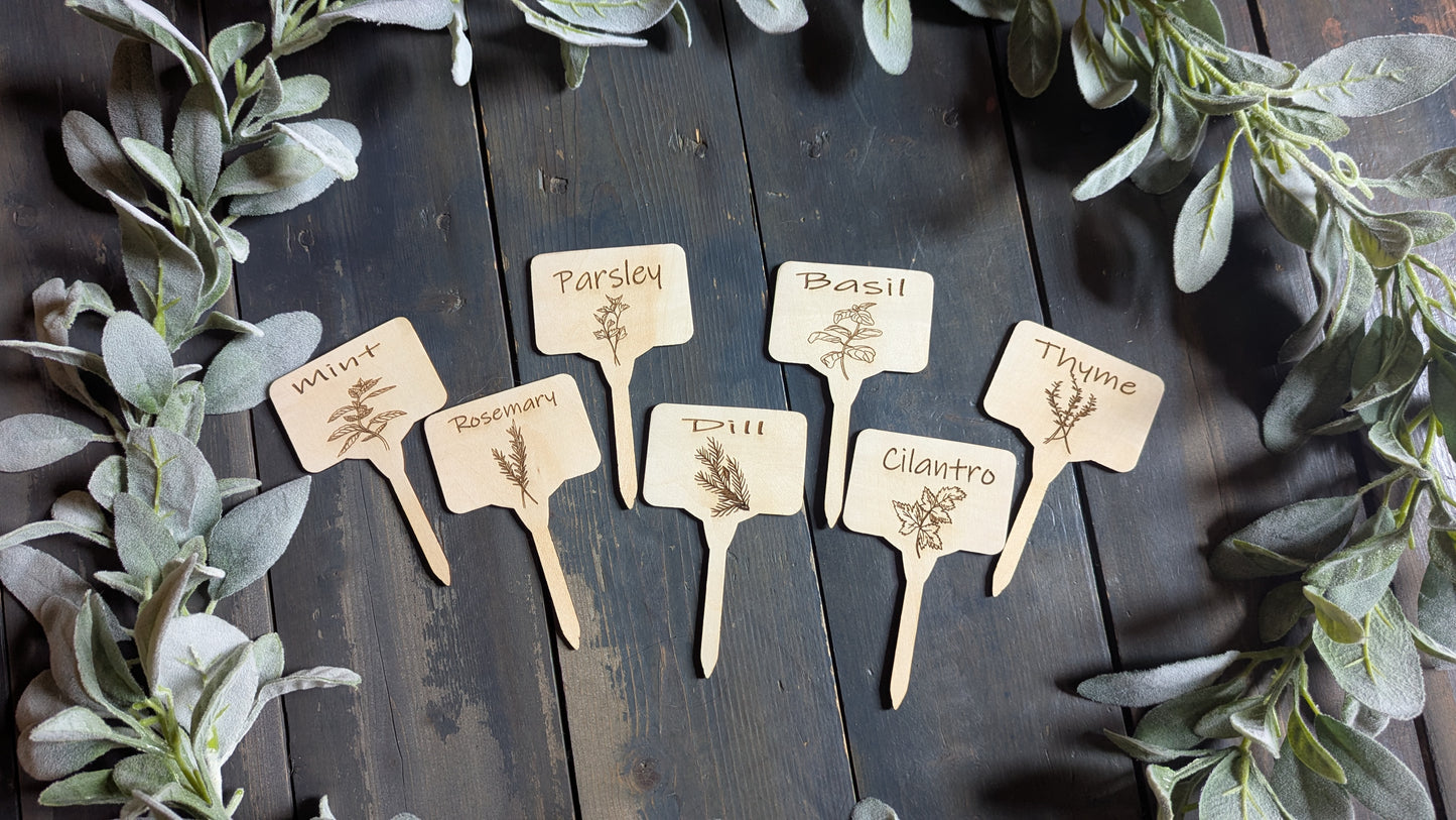 Herb & Garden Markers - Stylish Engraved Garden and Herb Bed Markers - Set of 6