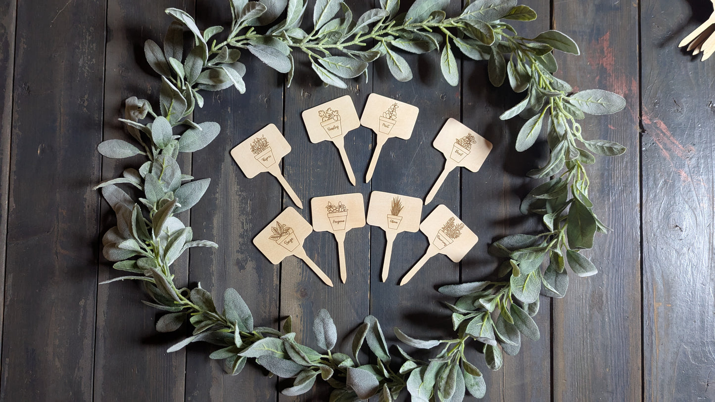 Herb & Garden Markers - Stylish Engraved Garden and Herb Bed Markers - Set of 6
