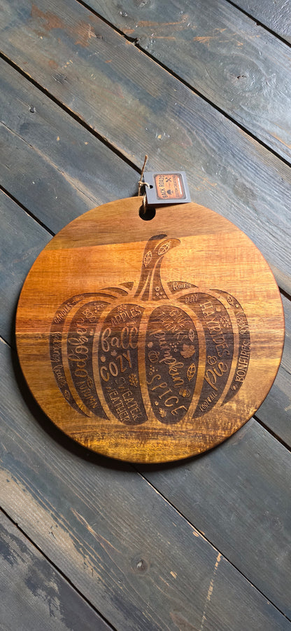 12” Round Engraved Acacia Wood Board