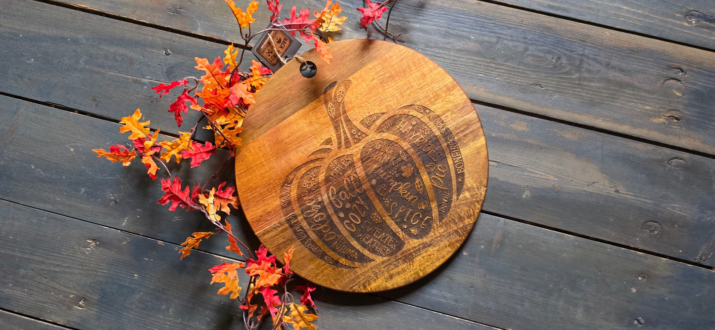 12” Round Engraved Acacia Wood Board