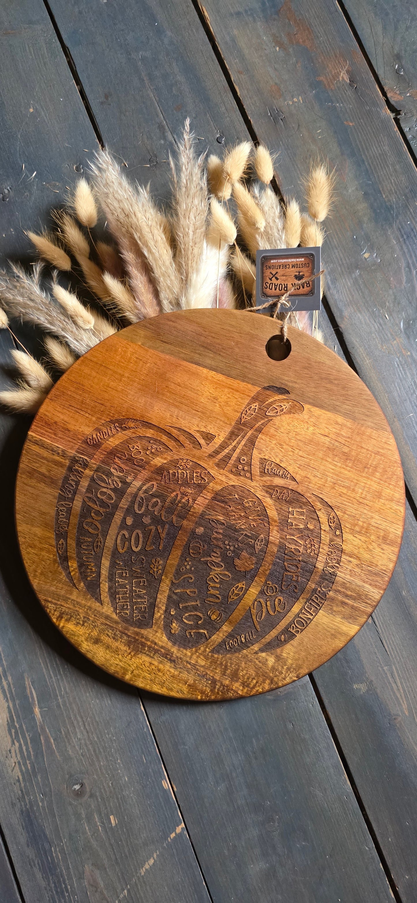 12” Round Engraved Acacia Wood Board