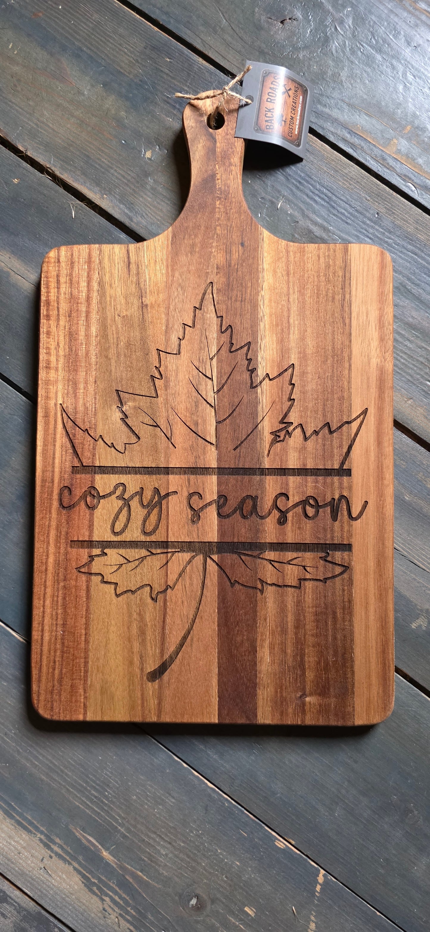 Cozy Season Cutting Board – Laser Engraved Solid Wood Fall Charcuterie & Serving Board