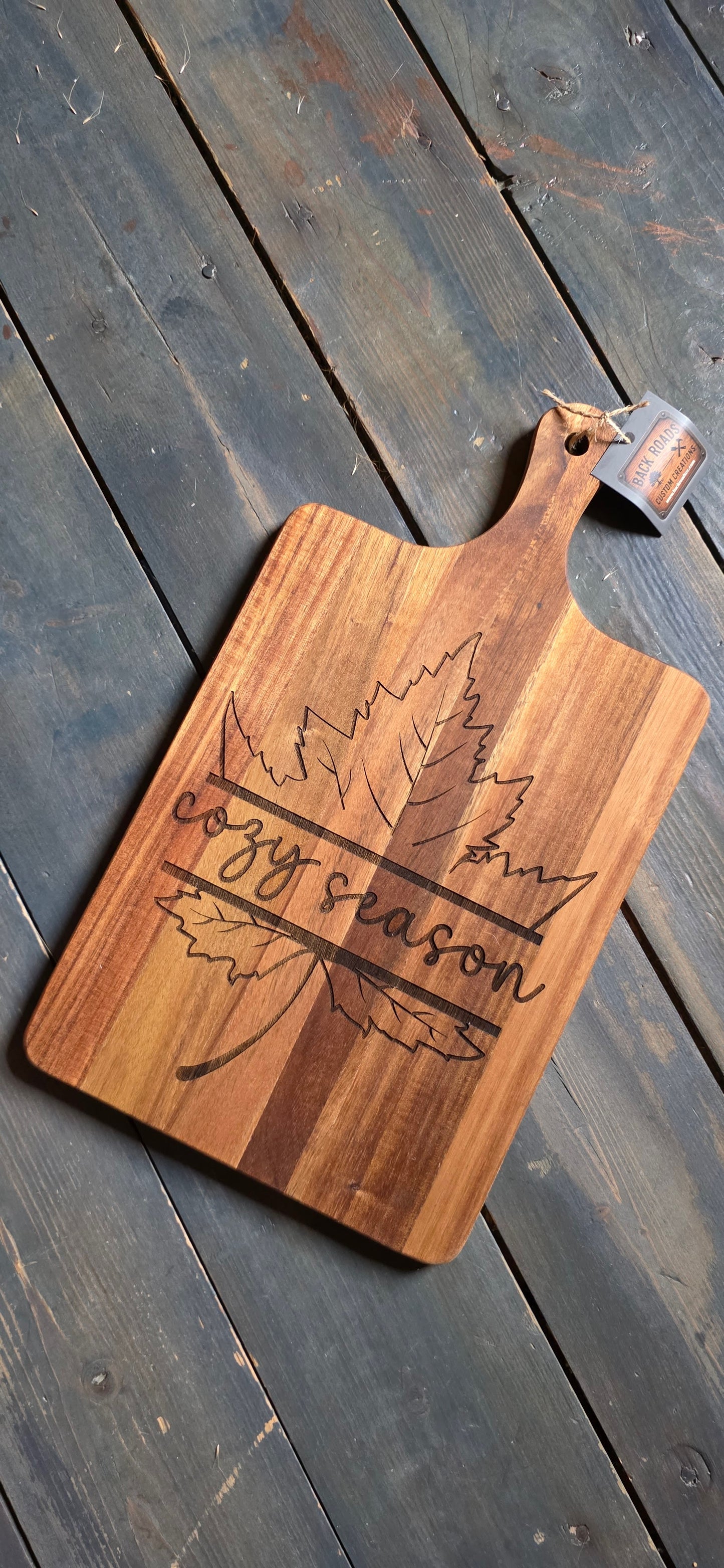Cozy Season Cutting Board – Laser Engraved Solid Wood Fall Charcuterie & Serving Board