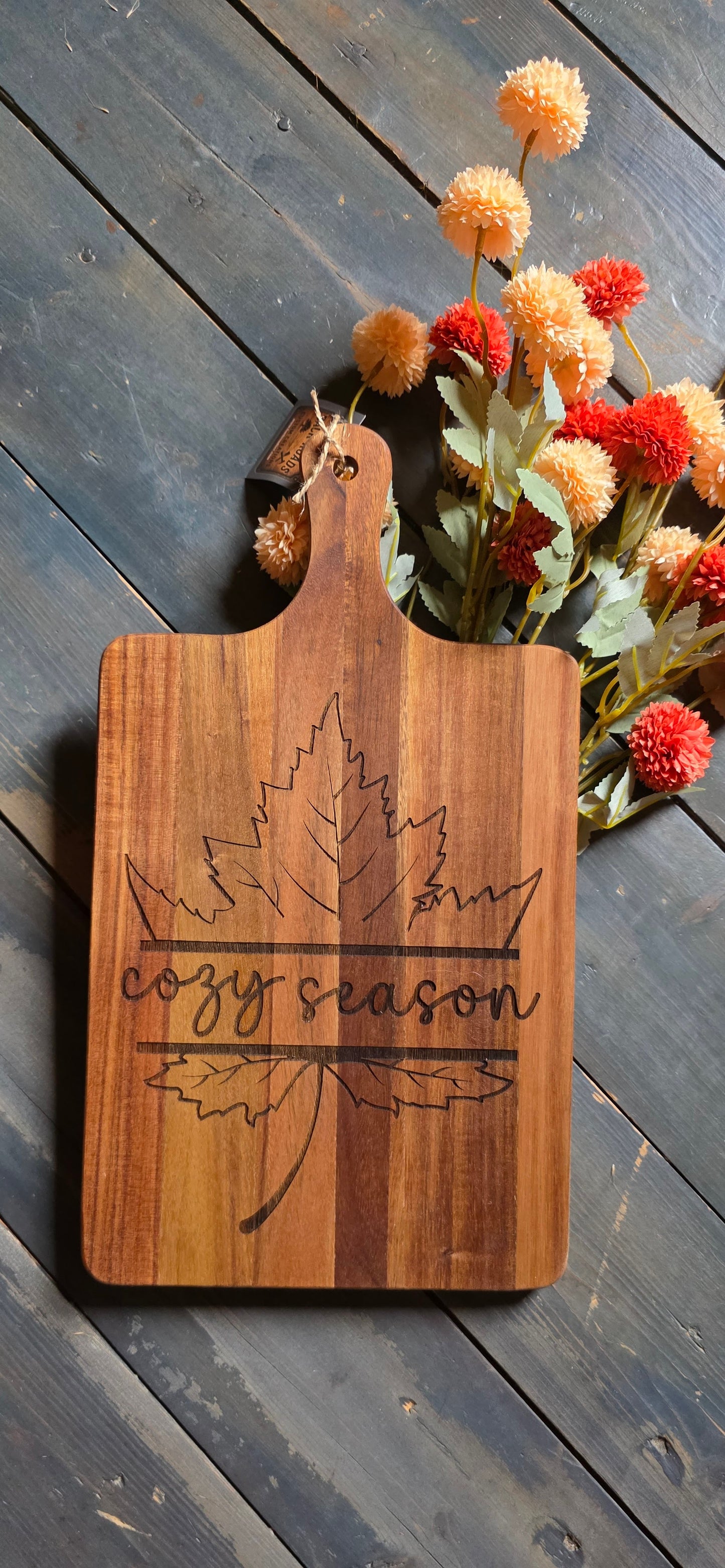 Cozy Season Cutting Board – Laser Engraved Solid Wood Fall Charcuterie & Serving Board