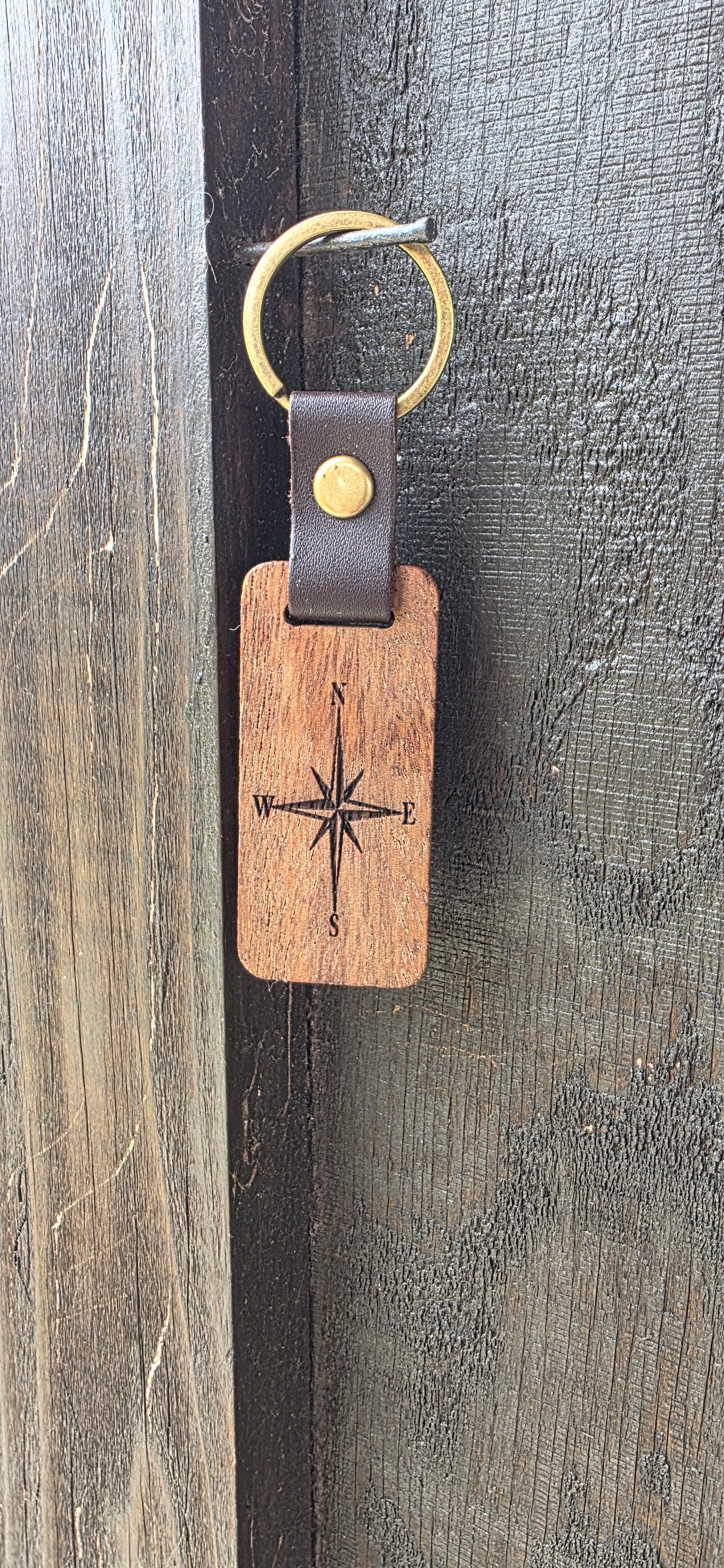 Rustic Laser Engraved Wooden Keychains – with Leather Strap