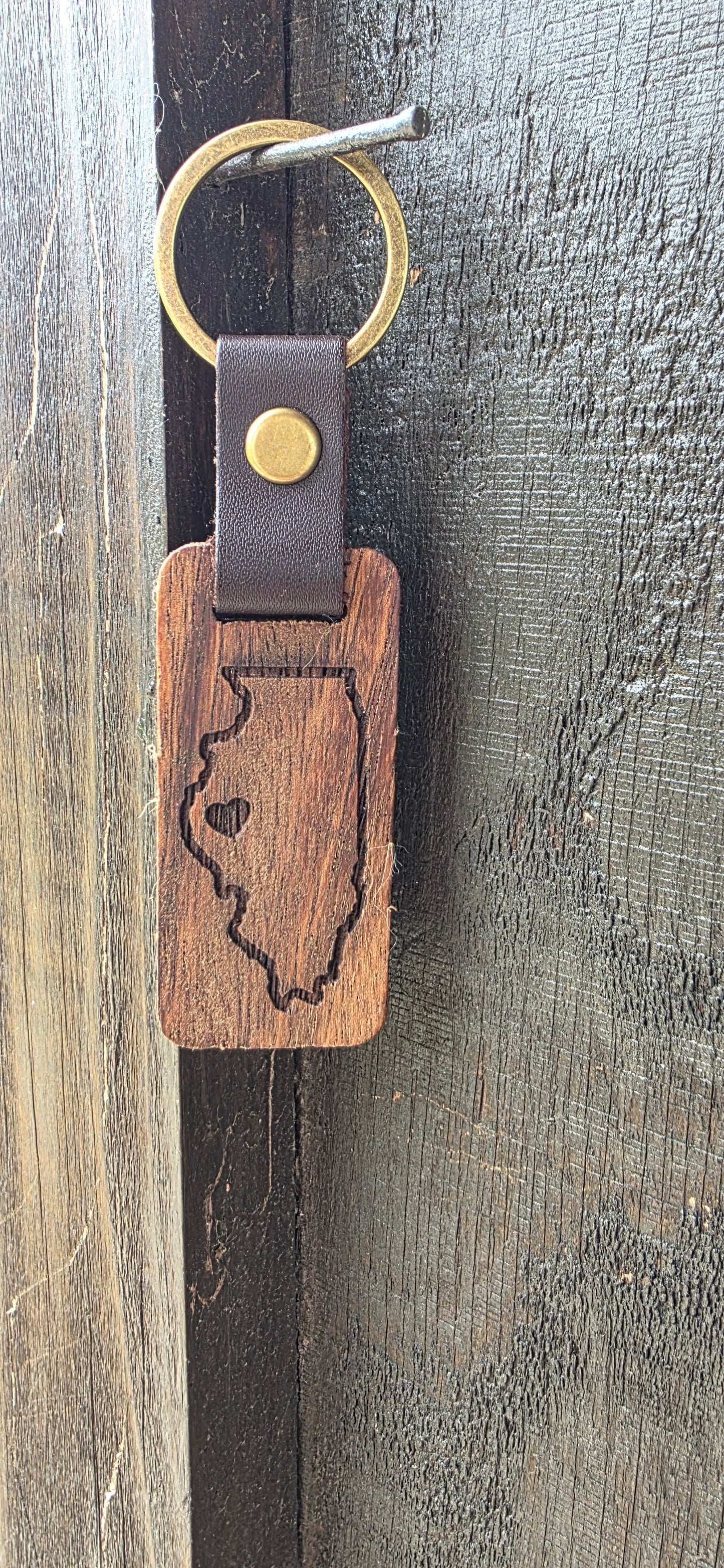 Rustic Laser Engraved Wooden Keychains – with Leather Strap