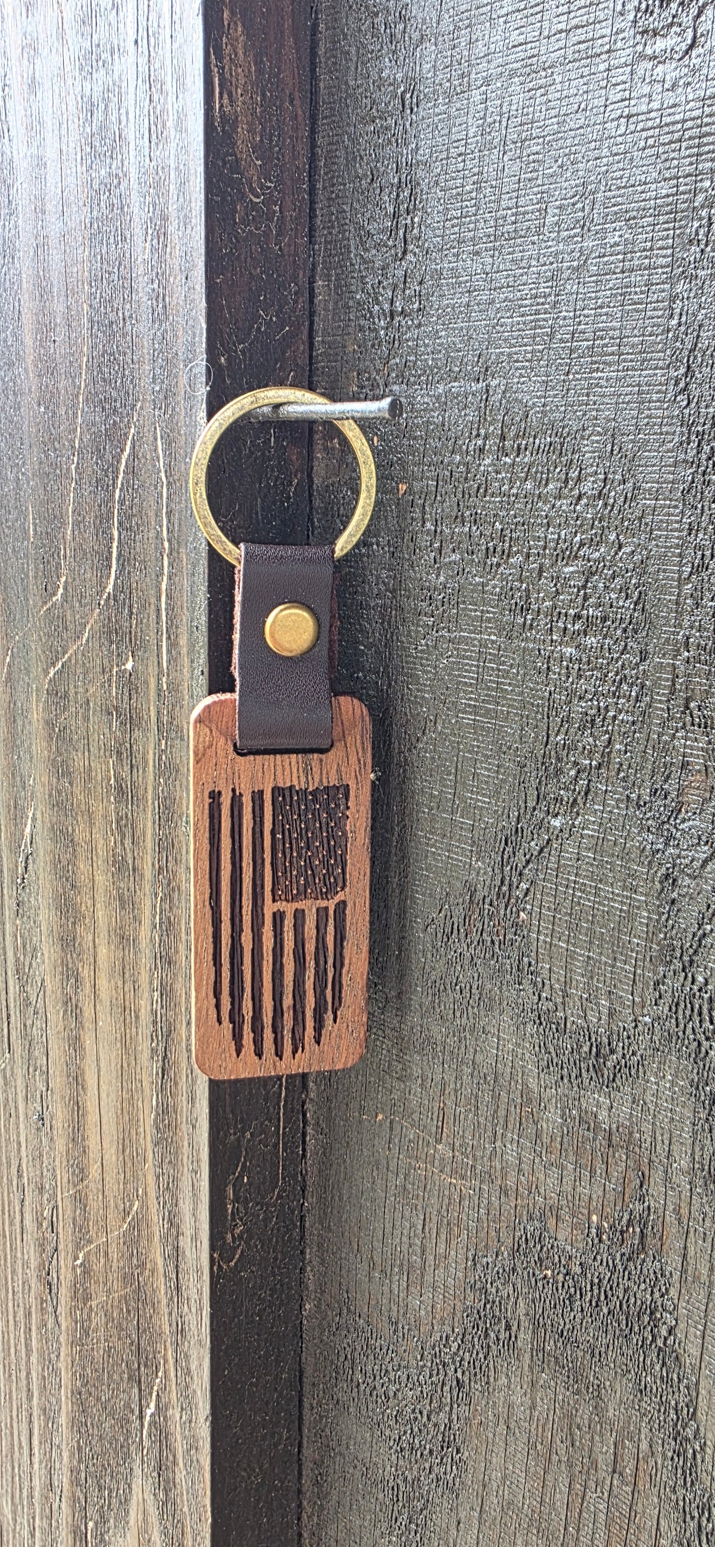 Rustic Laser Engraved Wooden Keychains – with Leather Strap