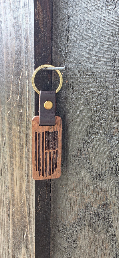 Rustic Laser Engraved Wooden Keychains – with Leather Strap