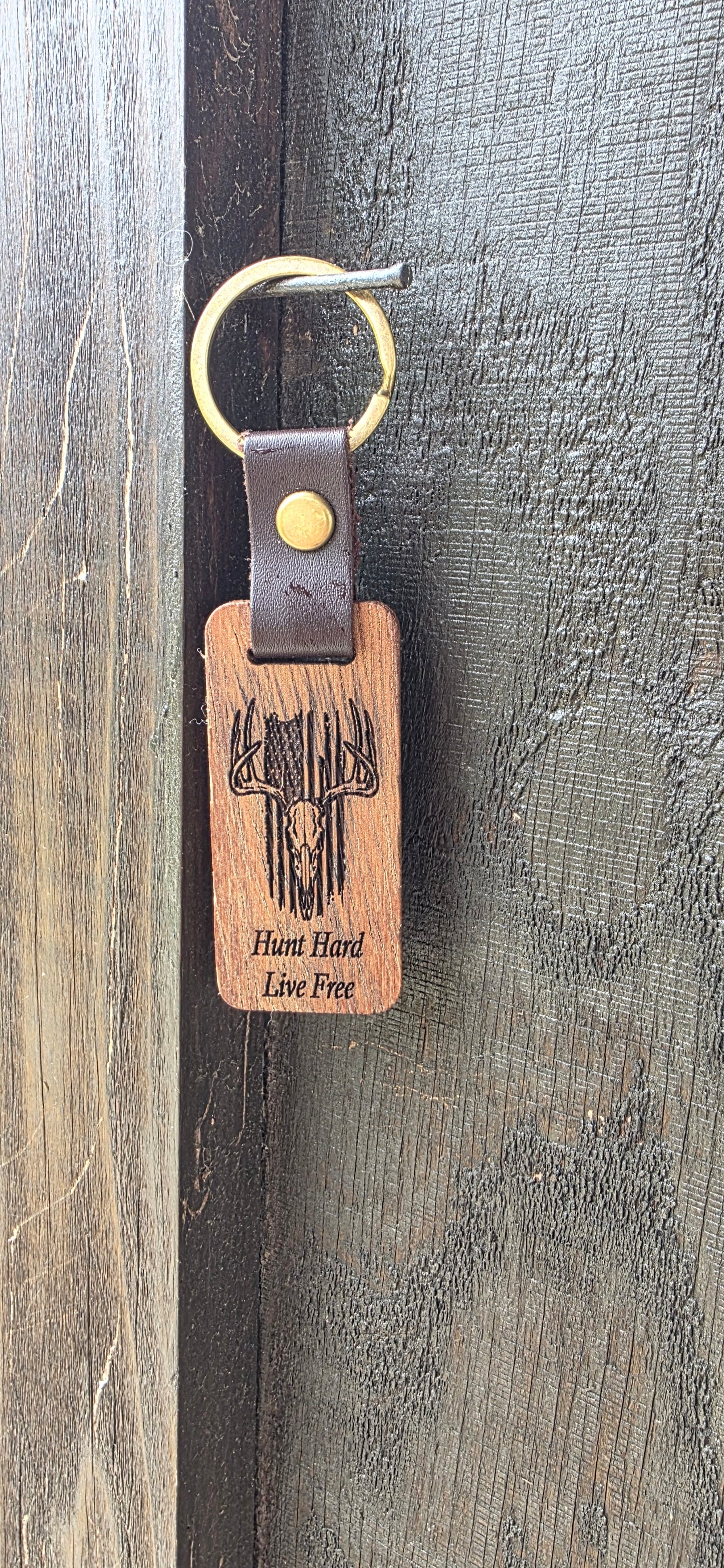 Rustic Laser Engraved Wooden Keychains – with Leather Strap