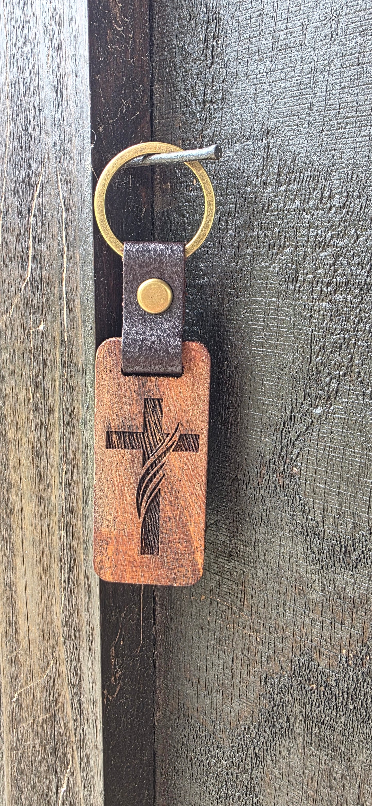 Rustic Laser Engraved Wooden Keychains – with Leather Strap