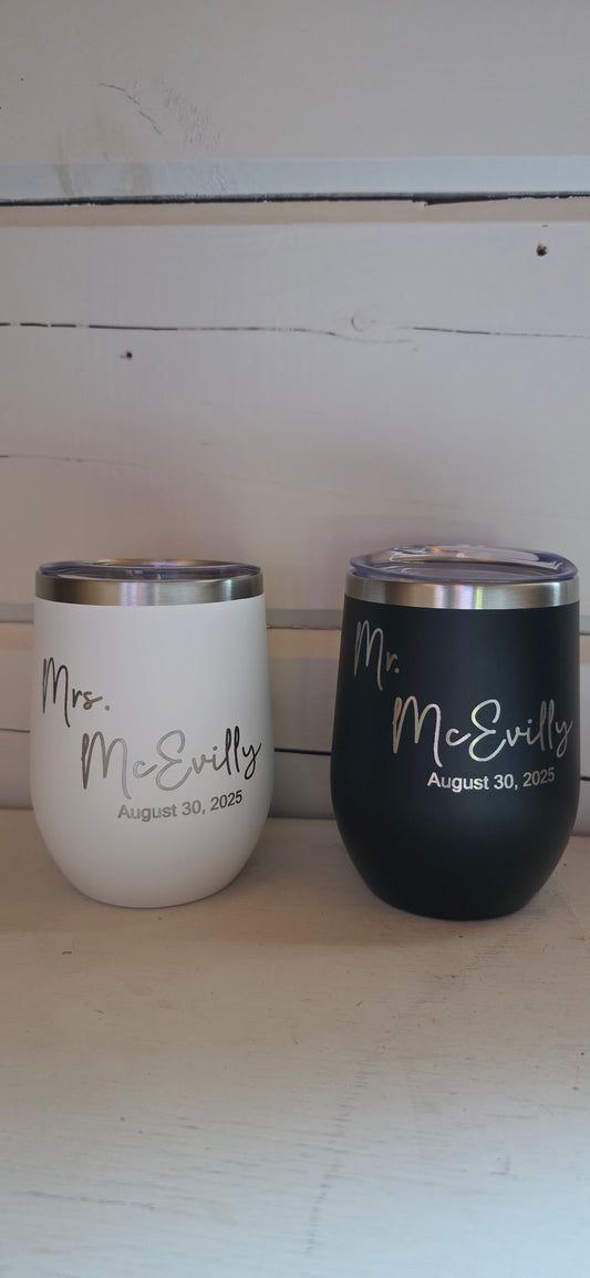 Custom Mr. & Mrs. Engraved Wine Tumblers | Personalized Wedding Gift Set | Stainless Steel Couple Tumblers