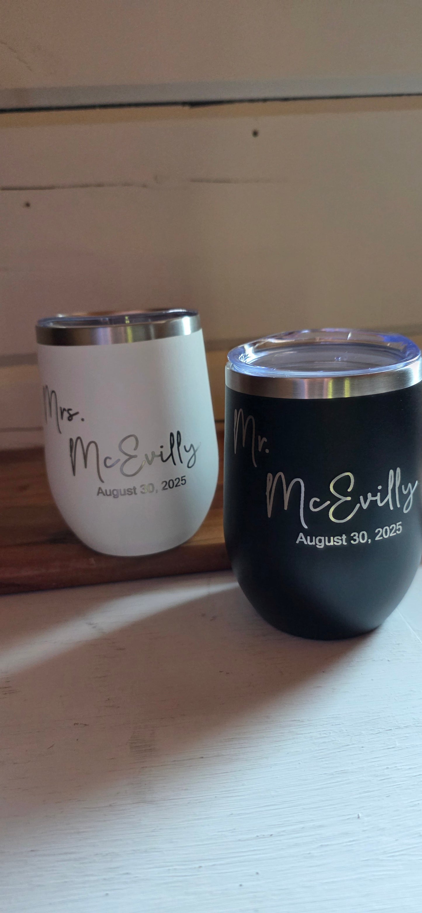 Custom Mr. & Mrs. Engraved Wine Tumblers | Personalized Wedding Gift Set | Stainless Steel Couple Tumblers