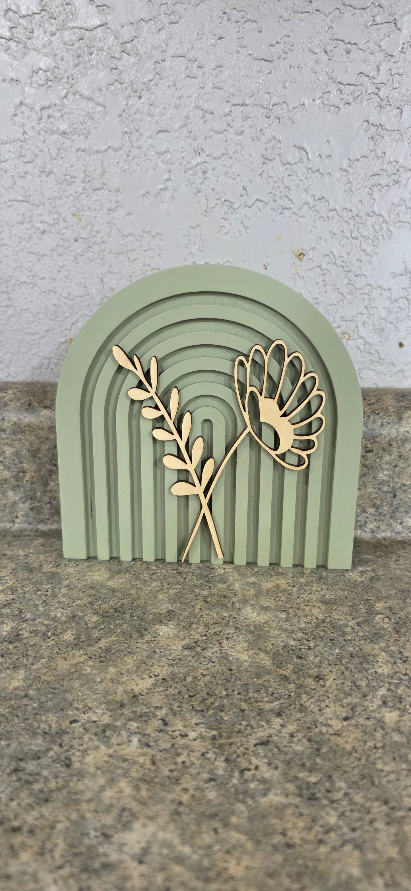 Modern Floral Arch Wood Decor – Layered 3D Flower Sign –  Neutral Boho Shelf Decor