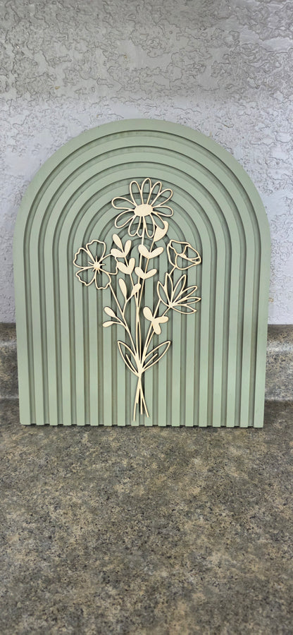 Modern Floral Arch Wood Decor – Layered 3D Flower Sign –  Neutral Boho Shelf Decor