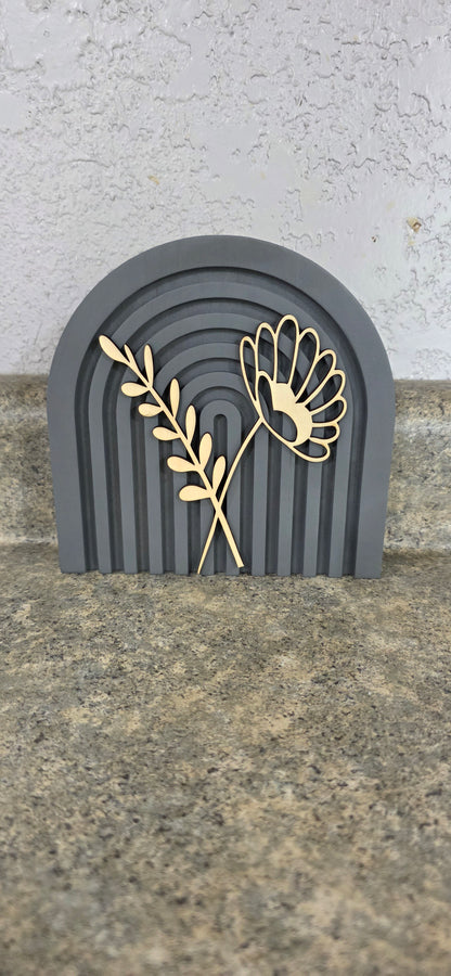 Modern Floral Arch Wood Decor – Layered 3D Flower Sign –  Neutral Boho Shelf Decor
