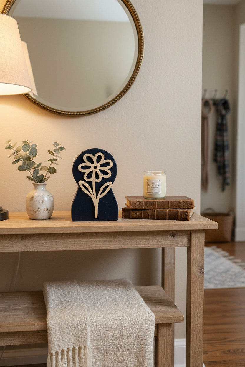 Rustic Layered Floral Wood Decor | Handcrafted Farmhouse Shelf Sitter | Modern Botanical Accent