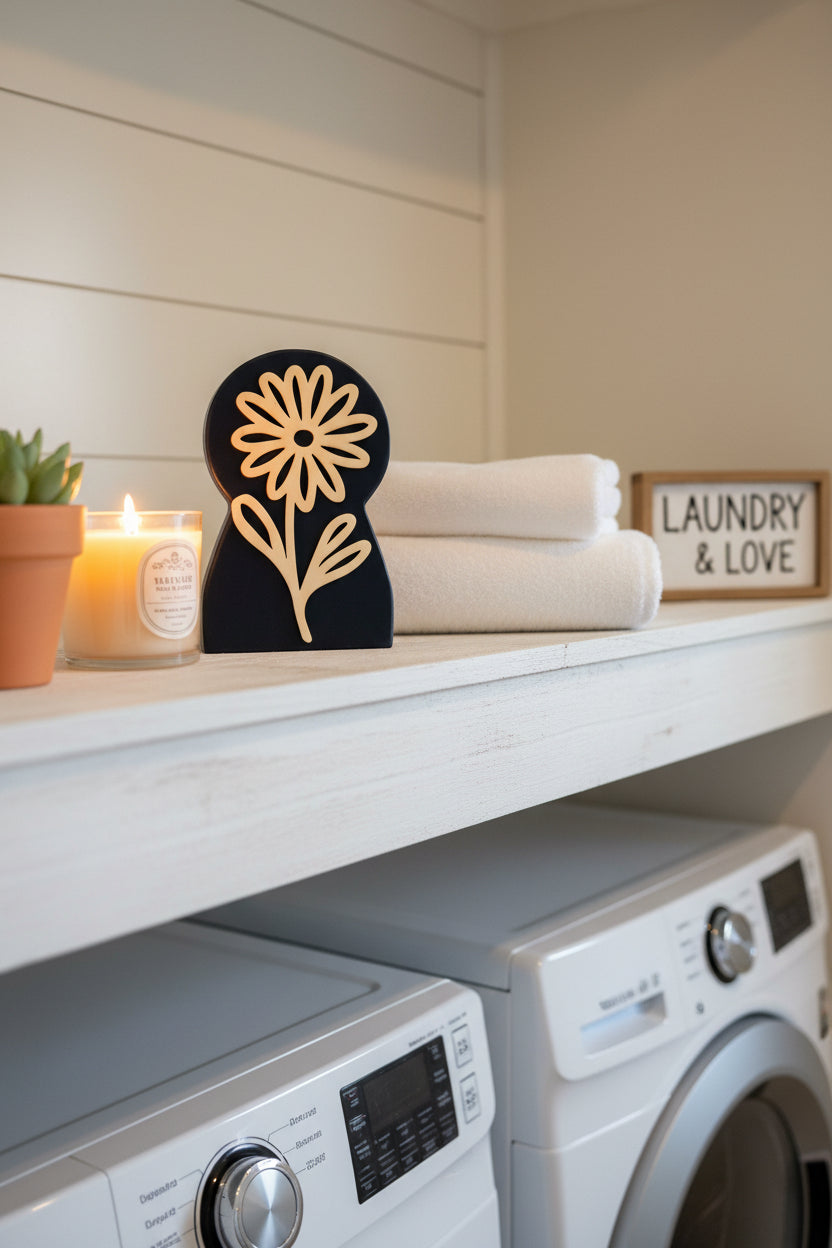 Rustic Layered Floral Wood Decor | Handcrafted Farmhouse Shelf Sitter | Modern Botanical Accent