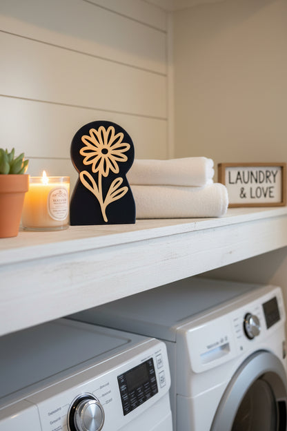 Rustic Layered Floral Wood Decor | Handcrafted Farmhouse Shelf Sitter | Modern Botanical Accent