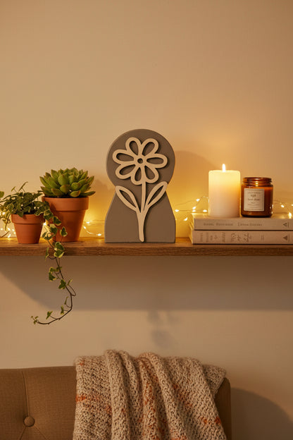 Rustic Layered Floral Wood Decor | Handcrafted Farmhouse Shelf Sitter | Modern Botanical Accent