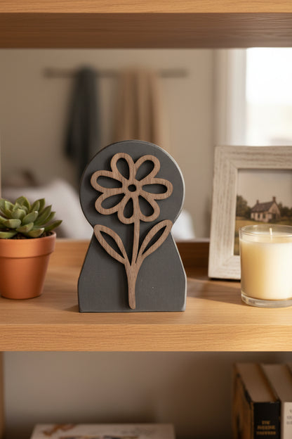 Rustic Layered Floral Wood Decor | Handcrafted Farmhouse Shelf Sitter | Modern Botanical Accent