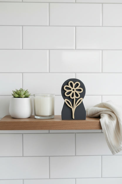 Rustic Layered Floral Wood Decor | Handcrafted Farmhouse Shelf Sitter | Modern Botanical Accent