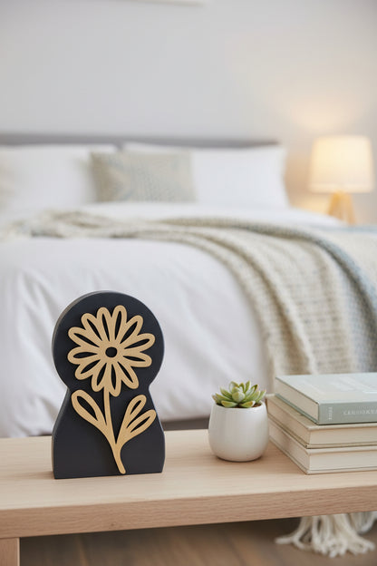 Rustic Layered Floral Wood Decor | Handcrafted Farmhouse Shelf Sitter | Modern Botanical Accent