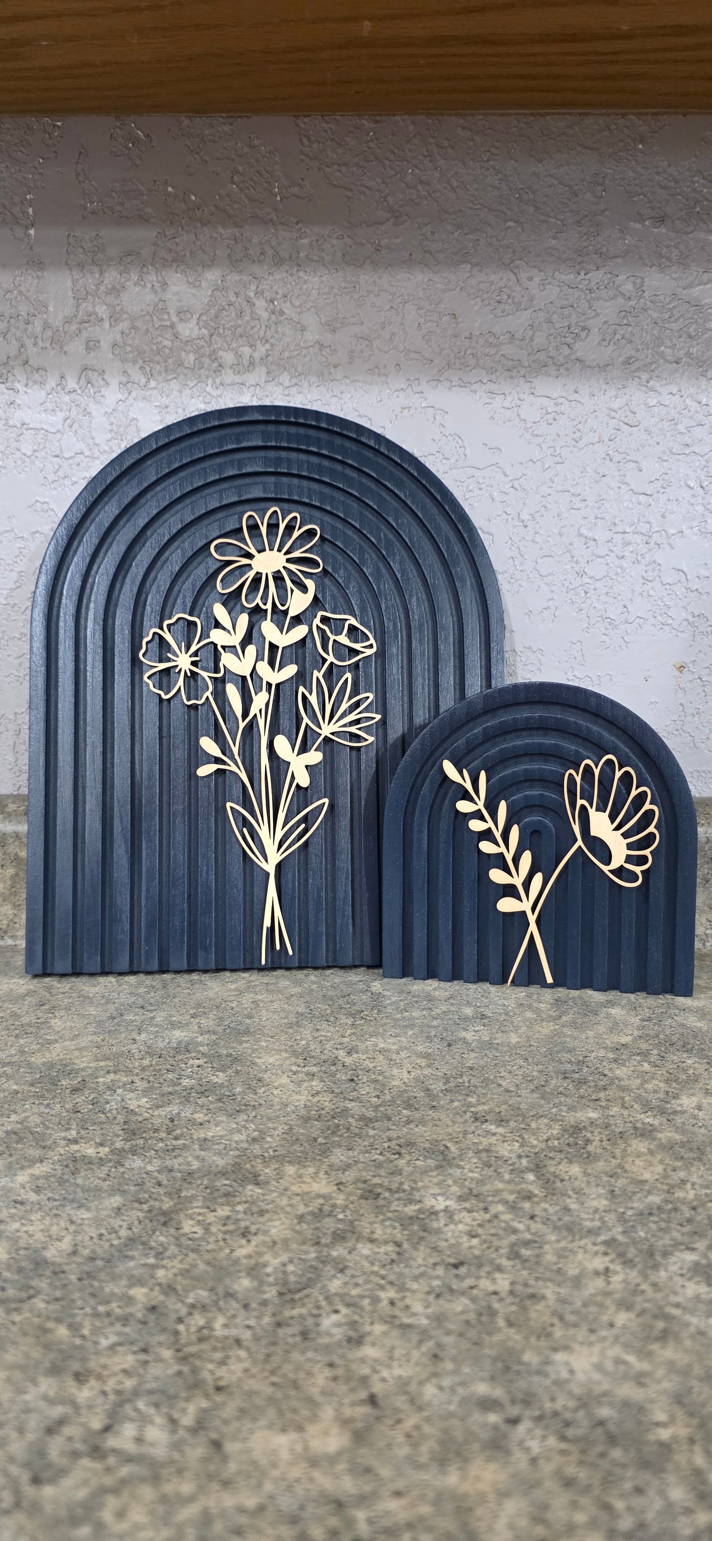 Modern Floral Arch Wood Decor – Layered 3D Flower Sign –  Neutral Boho Shelf Decor