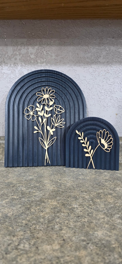 Modern Floral Arch Wood Decor – Layered 3D Flower Sign –  Neutral Boho Shelf Decor