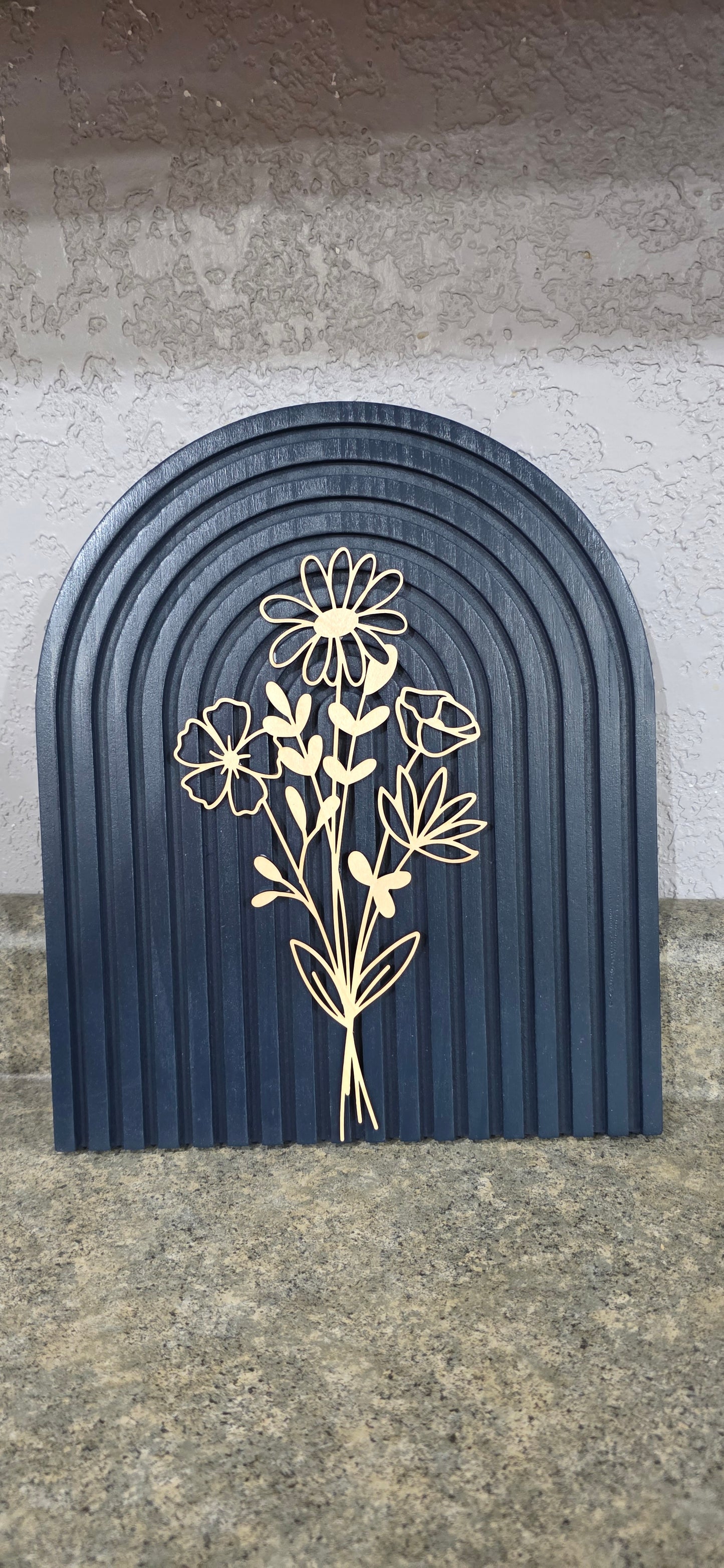 Modern Floral Arch Wood Decor – Layered 3D Flower Sign –  Neutral Boho Shelf Decor