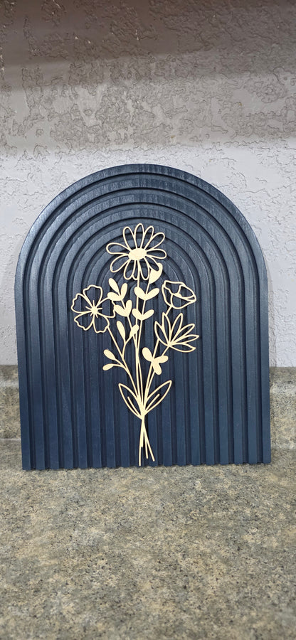 Modern Floral Arch Wood Decor – Layered 3D Flower Sign –  Neutral Boho Shelf Decor