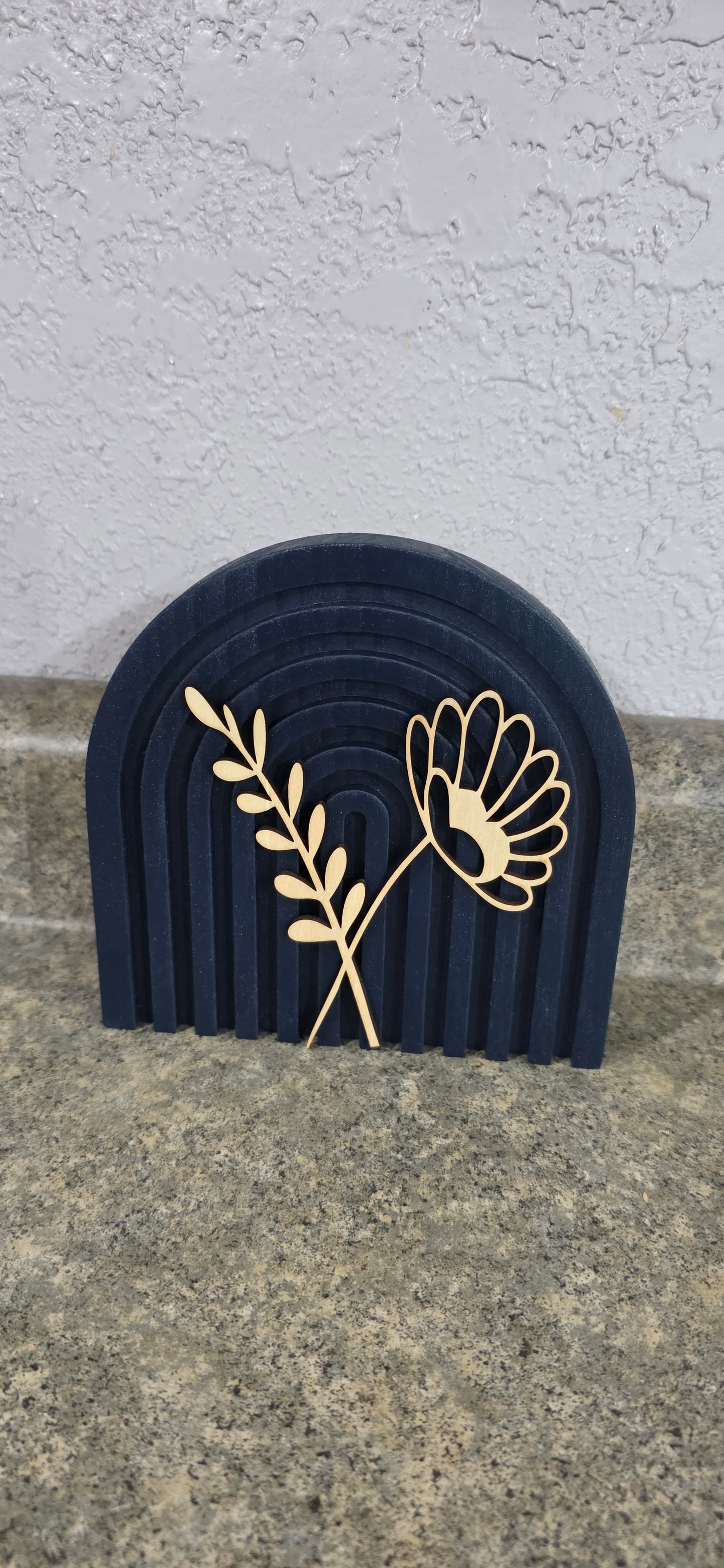 Modern Floral Arch Wood Decor – Layered 3D Flower Sign –  Neutral Boho Shelf Decor