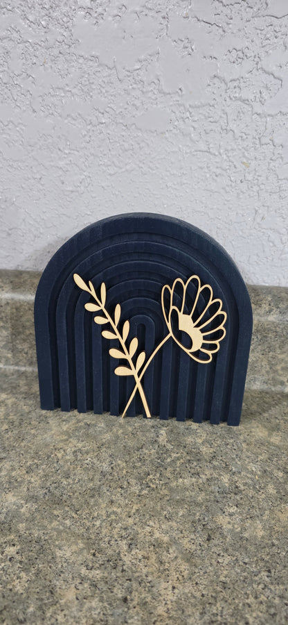 Modern Floral Arch Wood Decor – Layered 3D Flower Sign –  Neutral Boho Shelf Decor