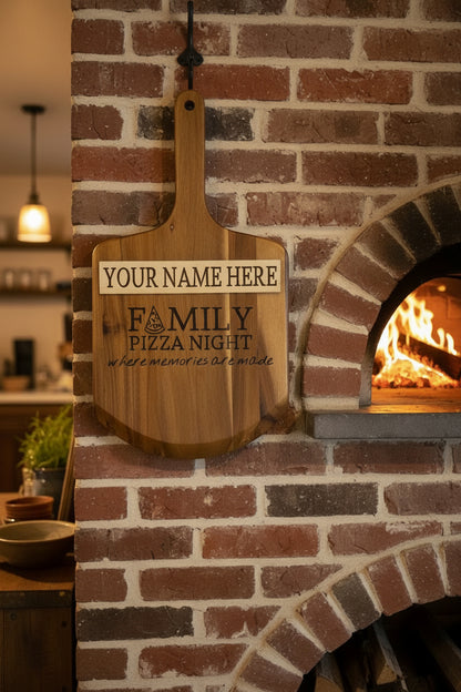Personalized Family Pizza Peel | Custom Engraved Wooden Pizza Board