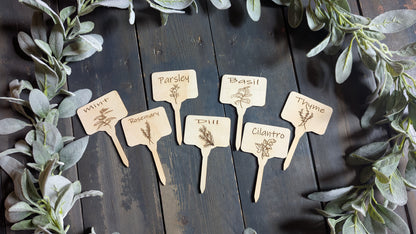 Herb & Garden Markers - Stylish Engraved Garden and Herb Bed Markers - Set of 6