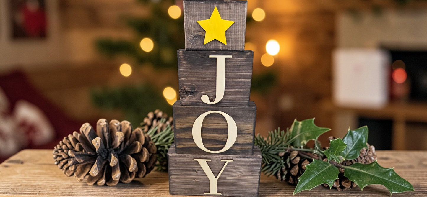 Personalized Holiday Blocks | Custom Christmas Wood Decor | Rustic Farmhouse Tiered Tray Decor Gift