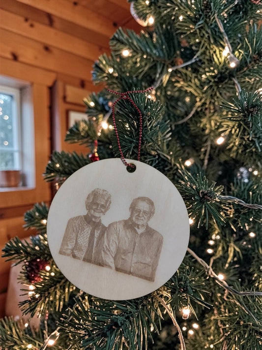 Personalized Memorial Christmas Ornament | Custom Photo Engraved Wood Ornament | In Loving Memory Holiday Keepsake