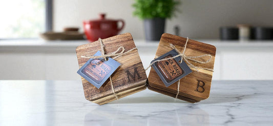 Custom Engraved Slate & Wood Coasters - Set of 4 / 2