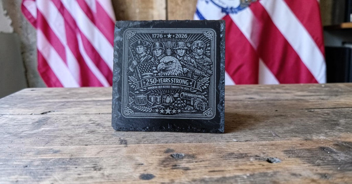Custom Engraved Slate & Wood Coasters - Set of 4 / 2