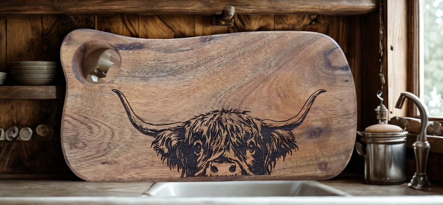 Small Acacia Cutting Board With Loop – Handcrafted Charcuterie or Serving Board – Rustic Kitchen Décor – Personalized Gift Idea