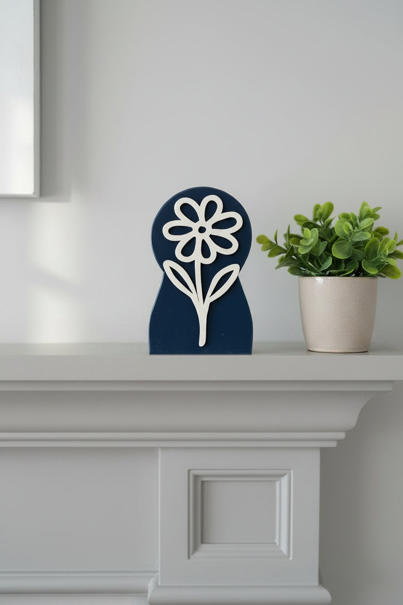 Rustic Layered Floral Wood Decor | Handcrafted Farmhouse Shelf Sitter | Modern Botanical Accent