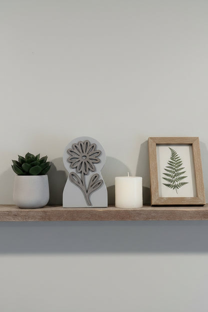 Rustic Layered Floral Wood Decor | Handcrafted Farmhouse Shelf Sitter | Modern Botanical Accent